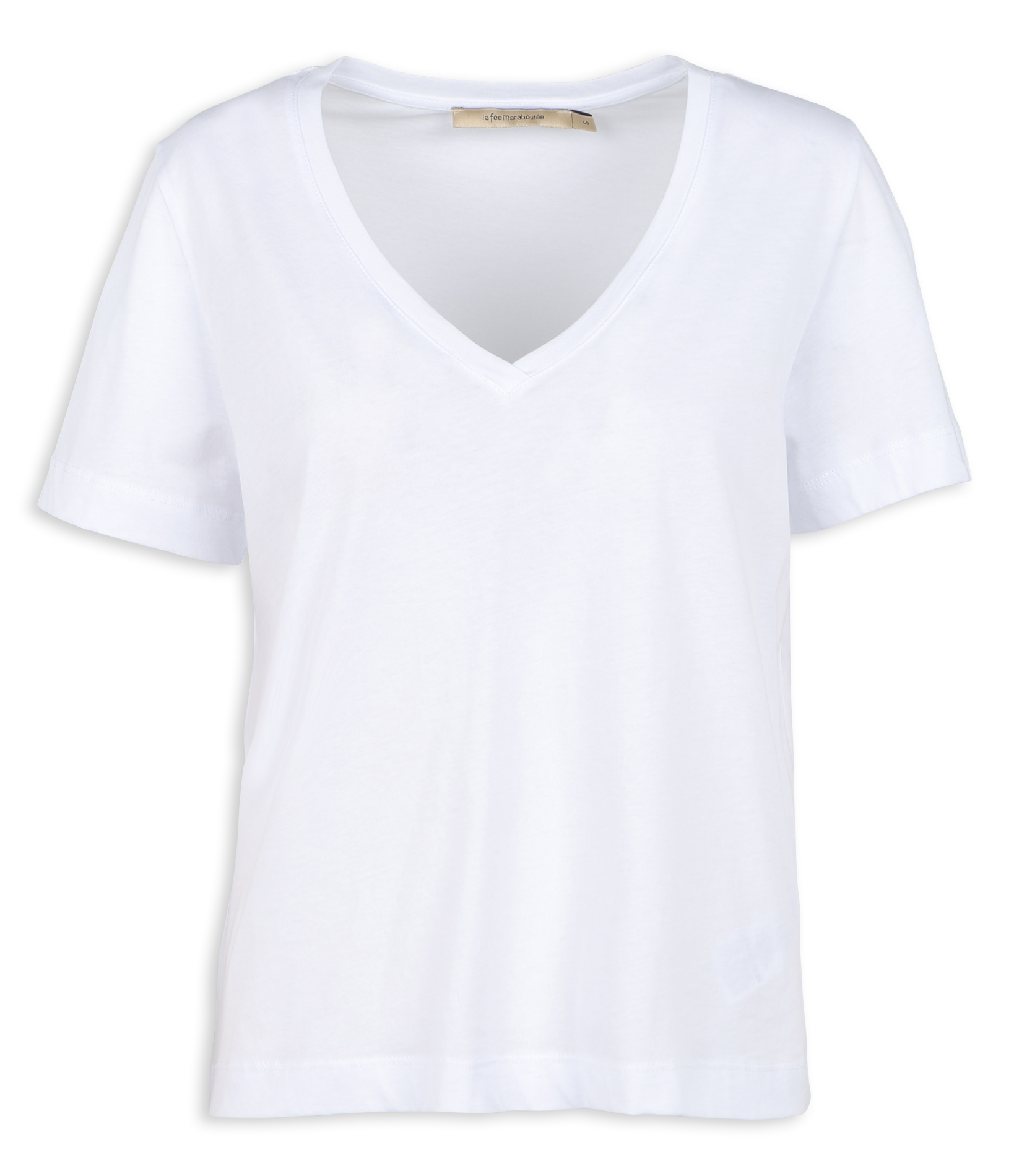 Tee-shirt droit à col V en coton bio | Blanc