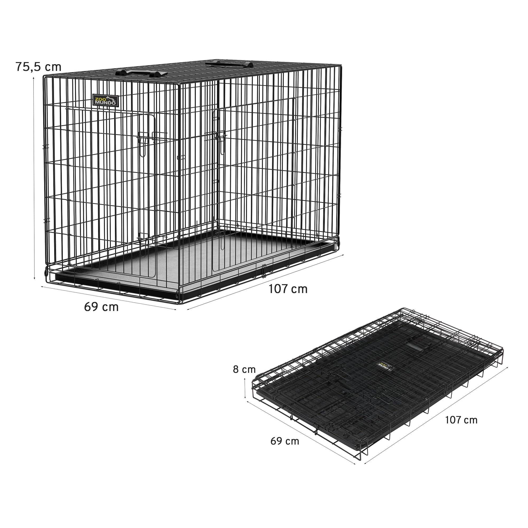zoomundo Faltbarer Tierkäfig / Transportbox - Größe XL - BLACK EDITION