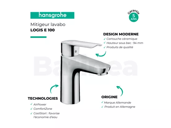 HANSGROHE Mitigeur de lavabo 100 CoolStart, avec tirette et vidage synthétique chromé