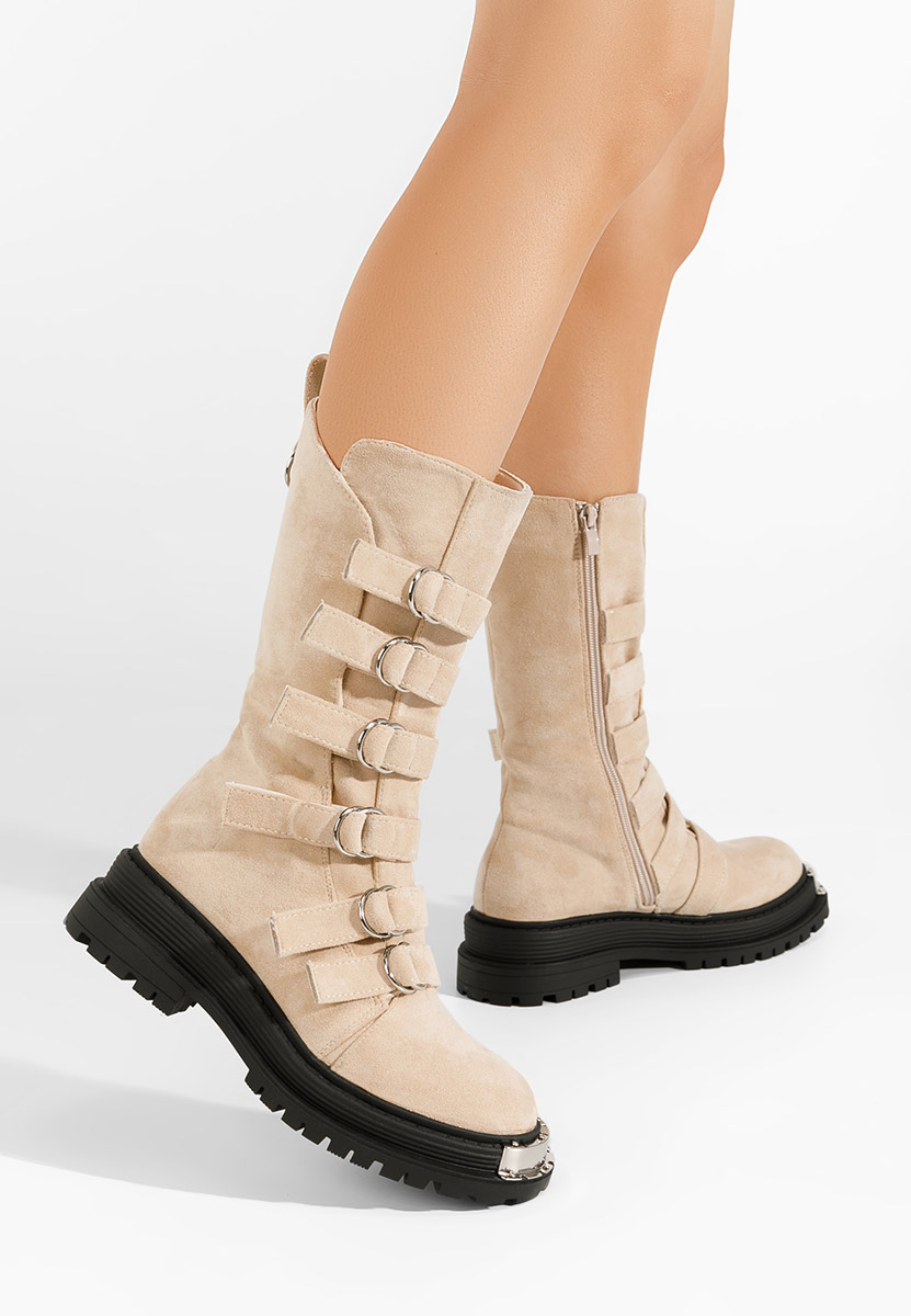 Bottes hautes à lacets beige Lunia