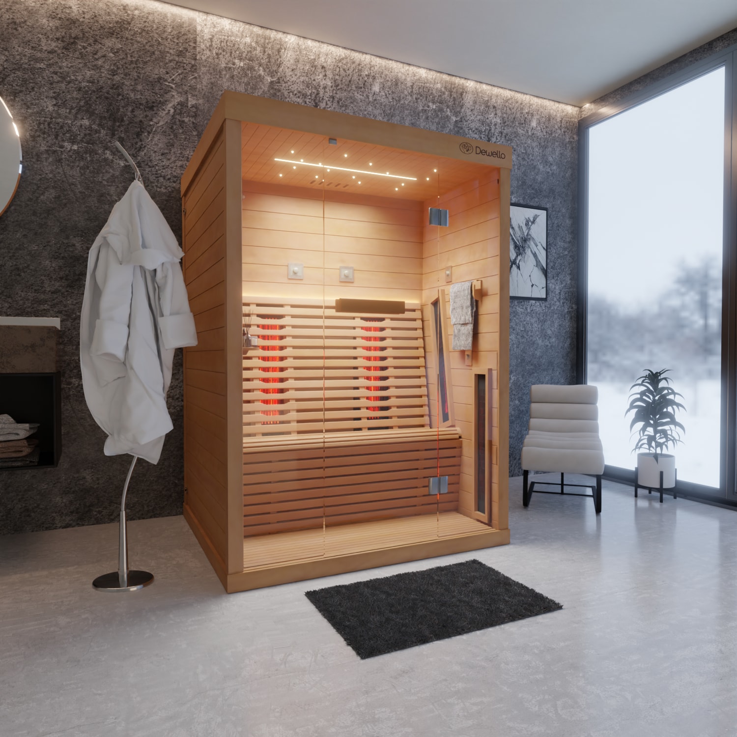 Dewello Infrarotkabine Palermo 135x120 für 1-2 Personen