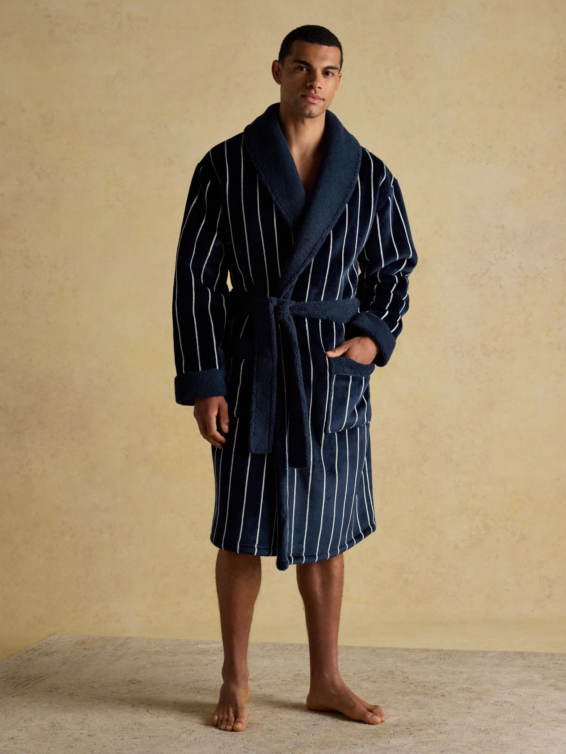 Marineblauw - Joules Montague Fleece Dressing Gown