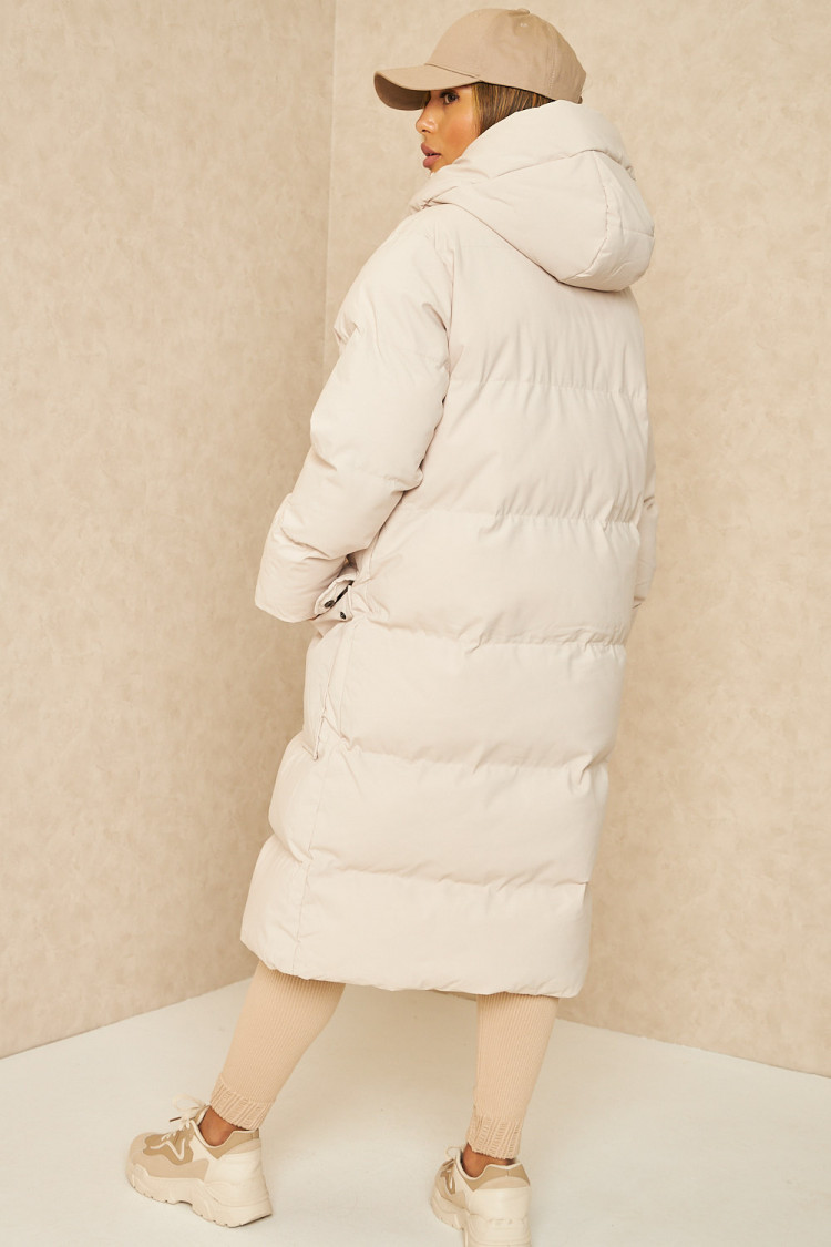 Doudoune longue matelassée beige à poches