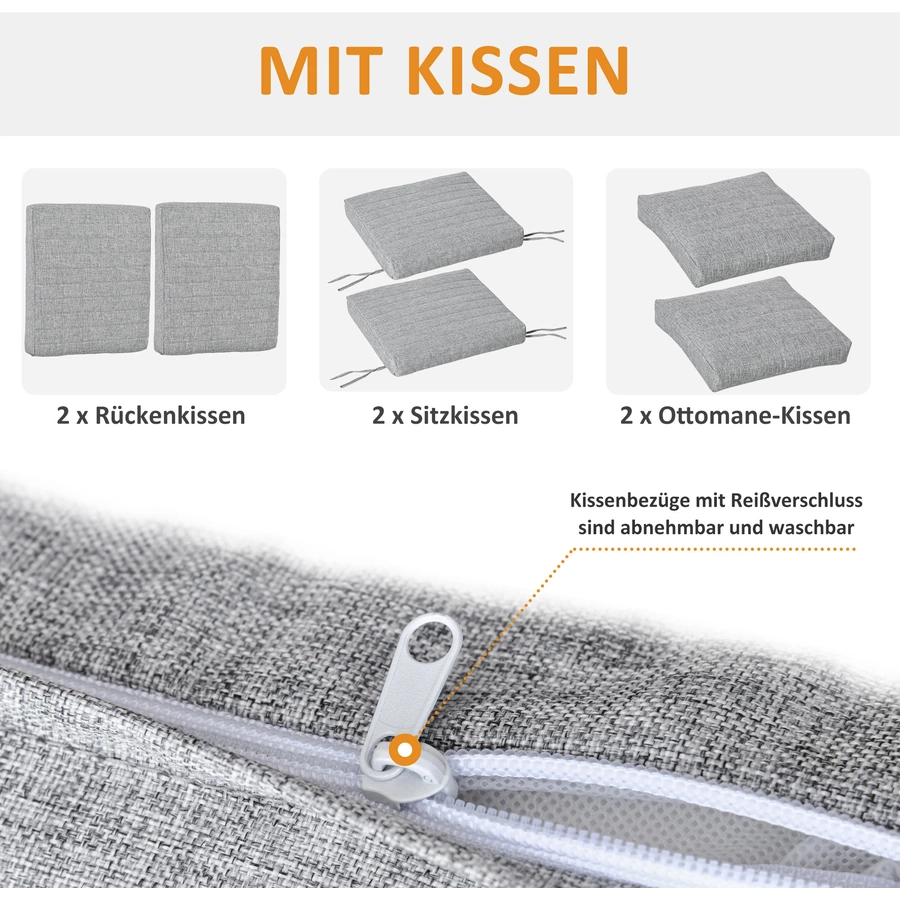 Outsunny Gartenmöbelset 5-Teilig, Liegestuhl mit Tisch, rutschfest GrauWeiß