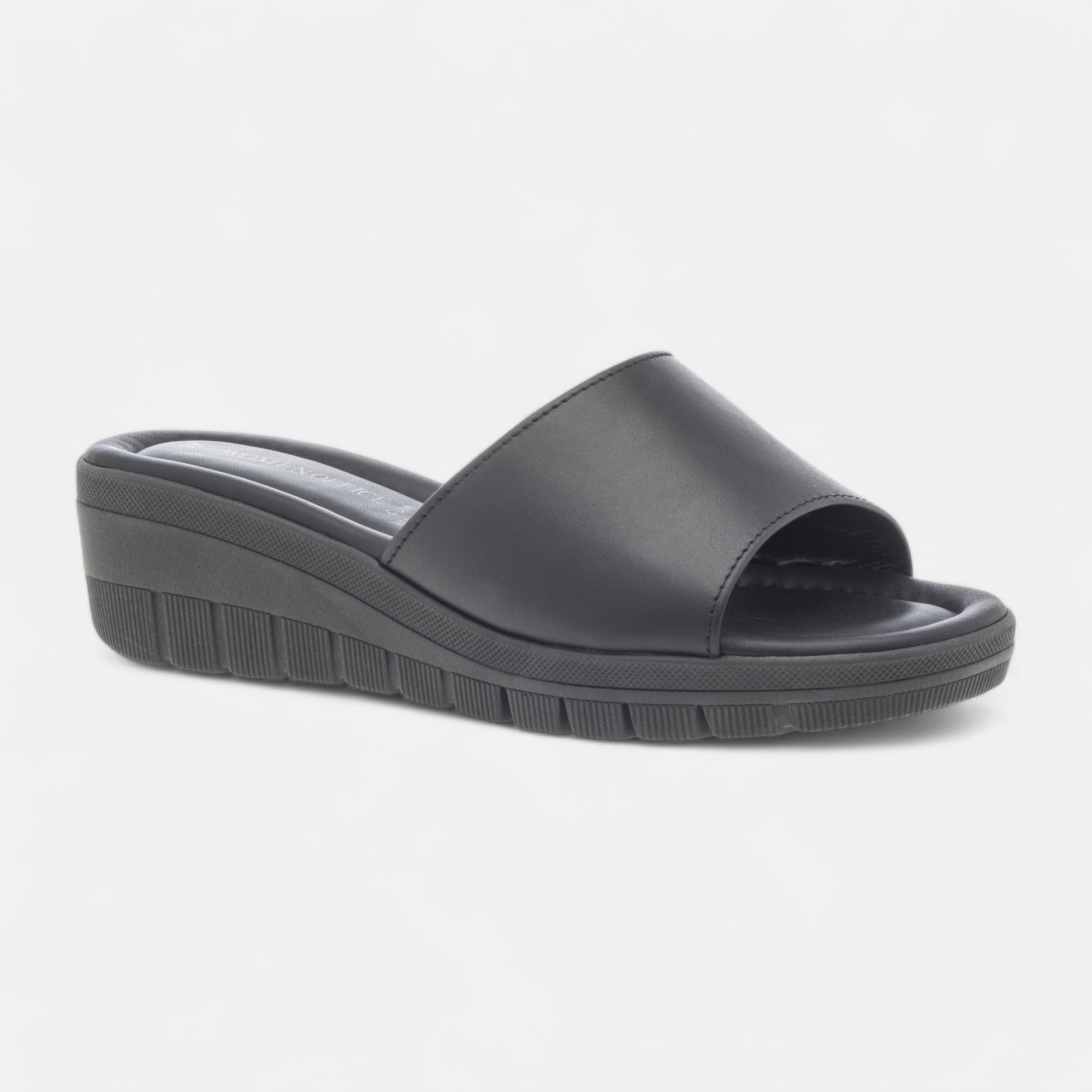 Mules à talon compensé Femme en cuir noir