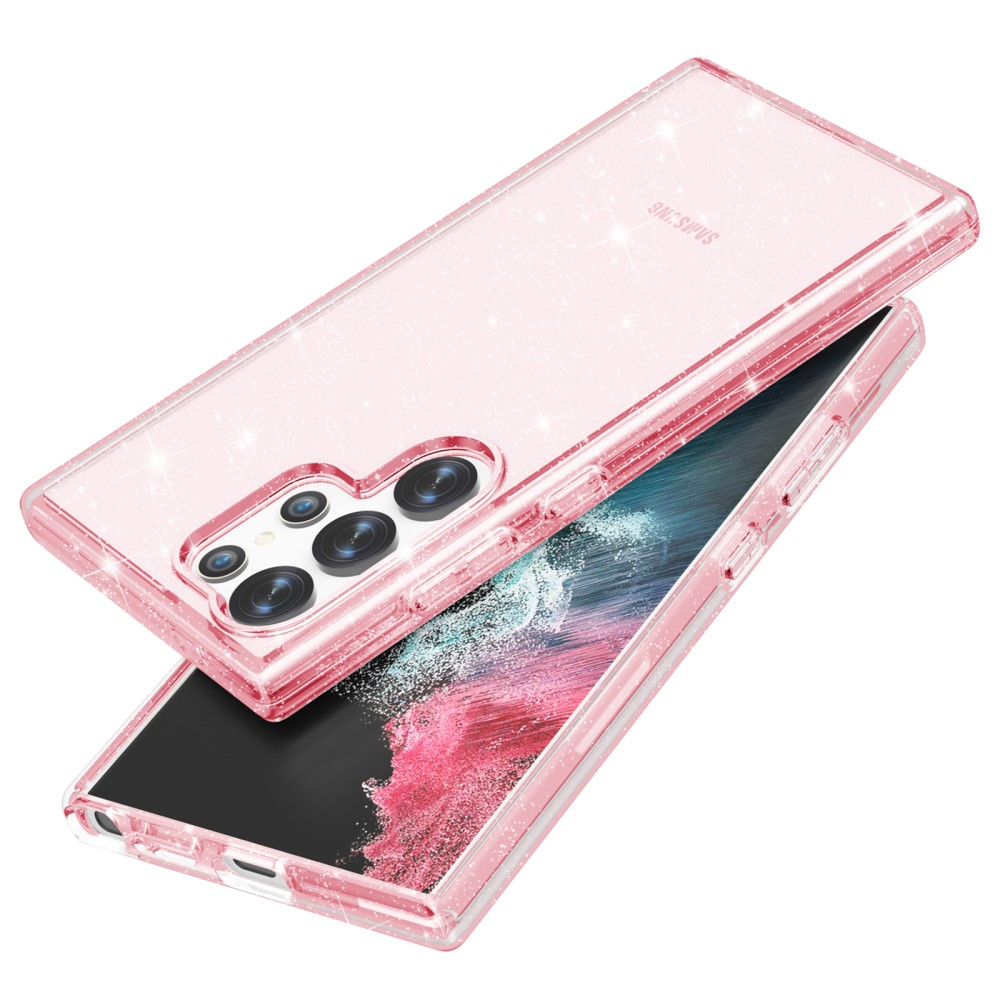 Samsung Galaxy S24 Ultra Hybrid Hardcase Schutzhülle im Glitzer Design - Pink / Transparent