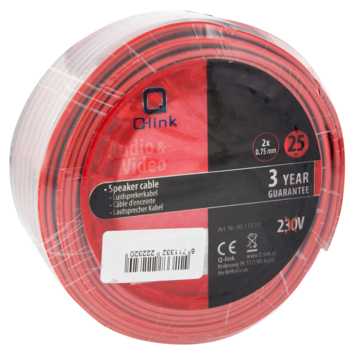 Q-Link luidsprekersnoer 2x0.75mm 25 meter rood/zwart