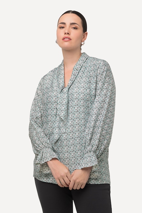Bluse, Schluppe, Stehkragen, Langarm, Rüschen