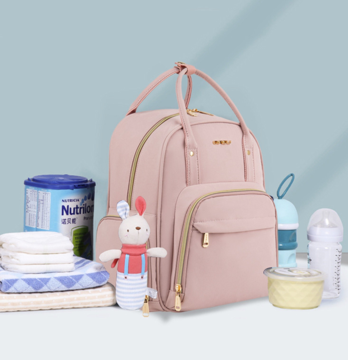 (34x25cm) Baby Reise Rucksack Wickeltasche Aufbewahrungsfächer für Windeln / Milchflasche / Kleidung / Spielzeug - Schwarz