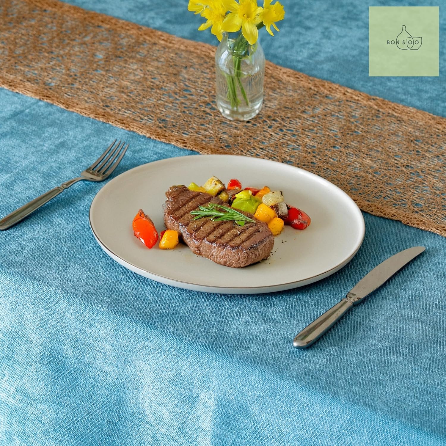 Premium Geschirrset 24-teilig aus edlem PORZELLAN für 6 Personen | 6x Große Essteller 27 cm, 6x tiefe Suppenteller, 6x Dessertteller und 6x Schüsseln | Cremeweiss mit Platinring