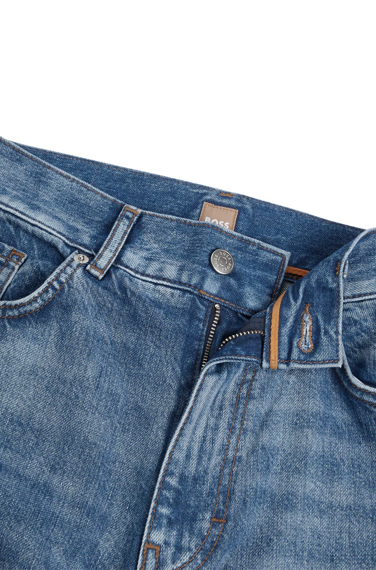 Calça jeans BOSS preta de cintura alta e pernas largas em denim azul.