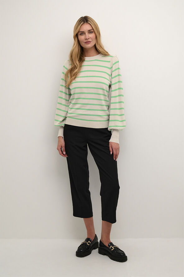 Kaffe KAmala Stripe Knit Pullover Feather gray melange/green