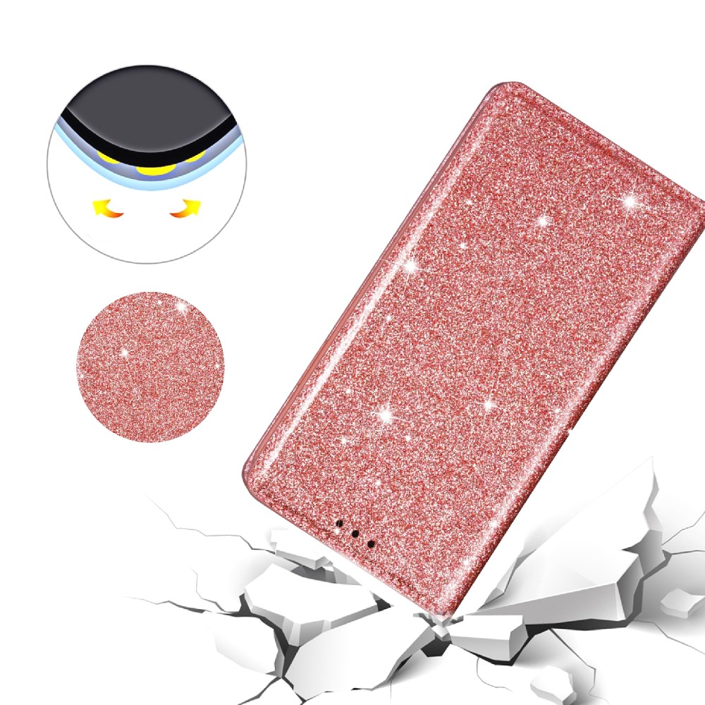 Samsung Galaxy S25 Edge Flip Wallet Cover Leder Tasche Glitzer Optik - Roségold