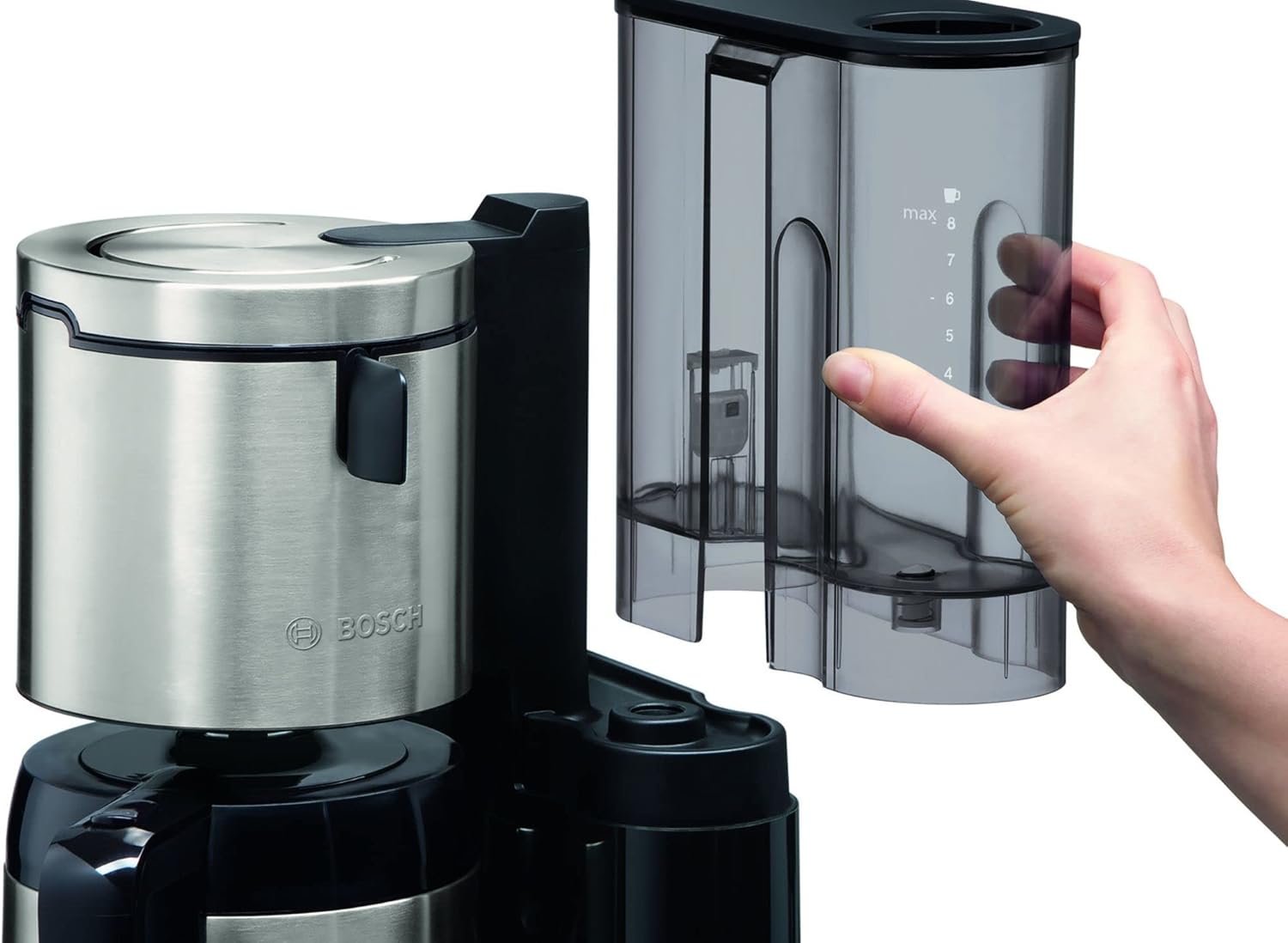 Bosch Filterkaffeemaschine Styline TKA8A683, Aroma Sensor, Edelstahl-Thermokanne 1,1 L, für 8-12 Tassen, Abschaltautomatik, Entkalkungssystem, Tropfstopp, abnehmbarer Wassertank (1 L), 1100 W, schwarz