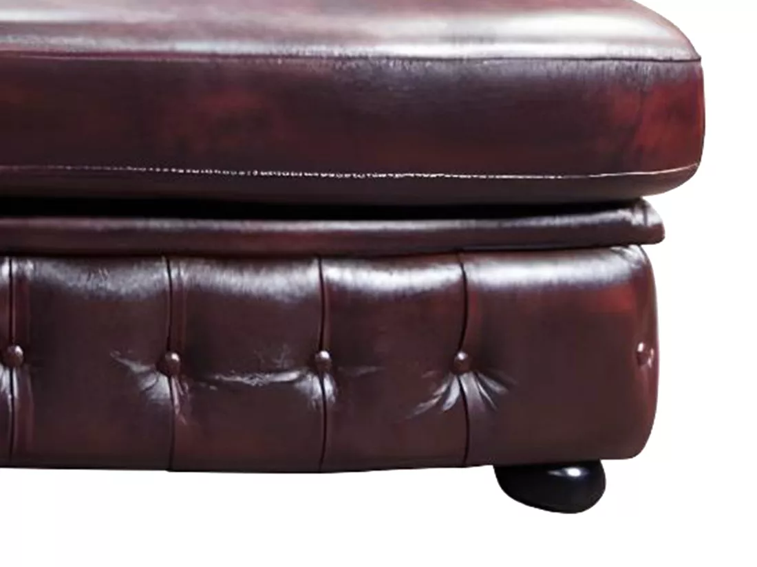 Canapé d'angle chesterfield BRENTON 100% cuir de buffle - Bordeaux- Angle gauche