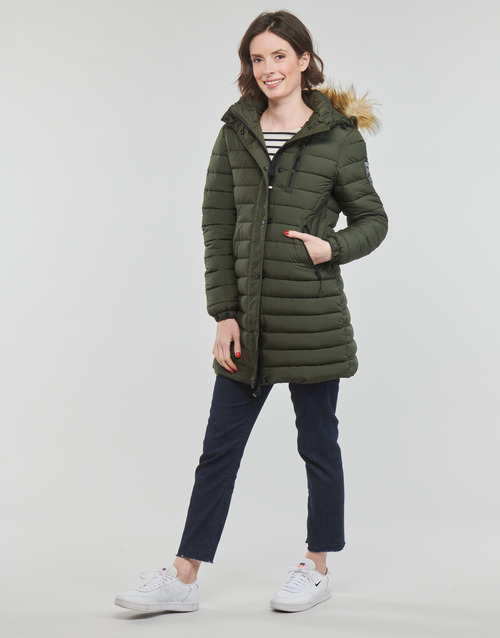 Superdry - FUJI HOODED MID LENGTH PUFFER - Kaki
