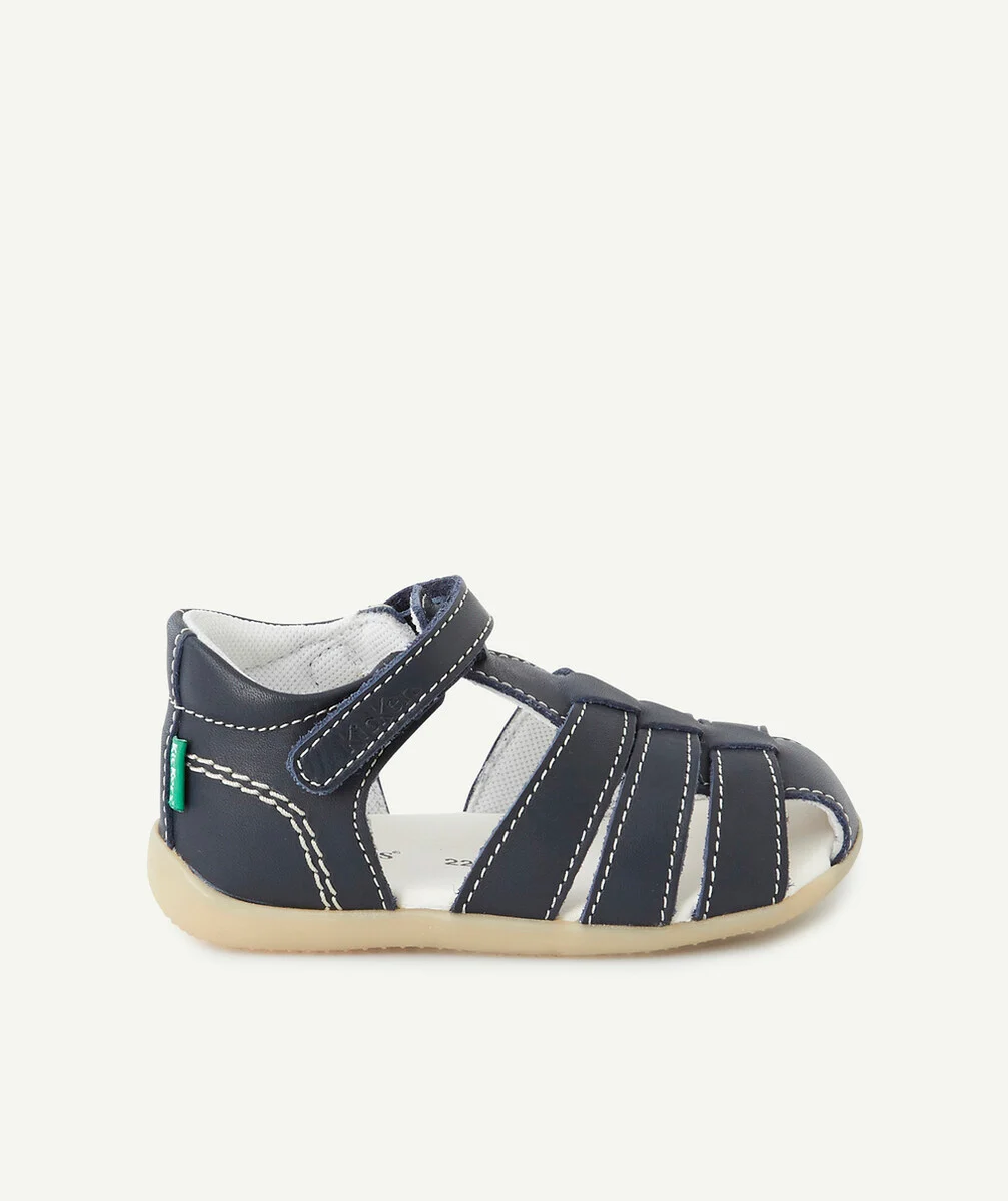 KICKERSLES SANDALES PREMIERS PAS EN CUIR BLEU
