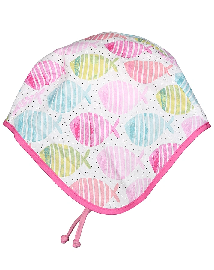 Kopftuchmütze FISCHE in weiß/rosa
