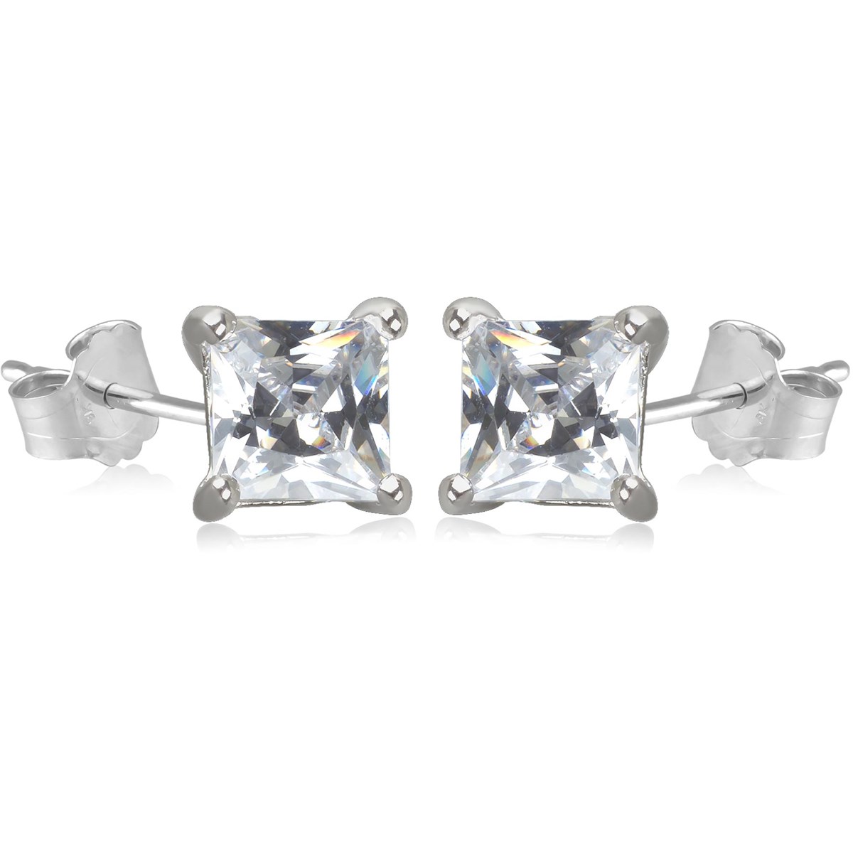 Boucles d'oreille argent rhodié solitaire cubic zirconia carré 8MM