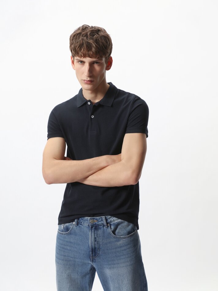 Camisa polo básica - Azul-marinho