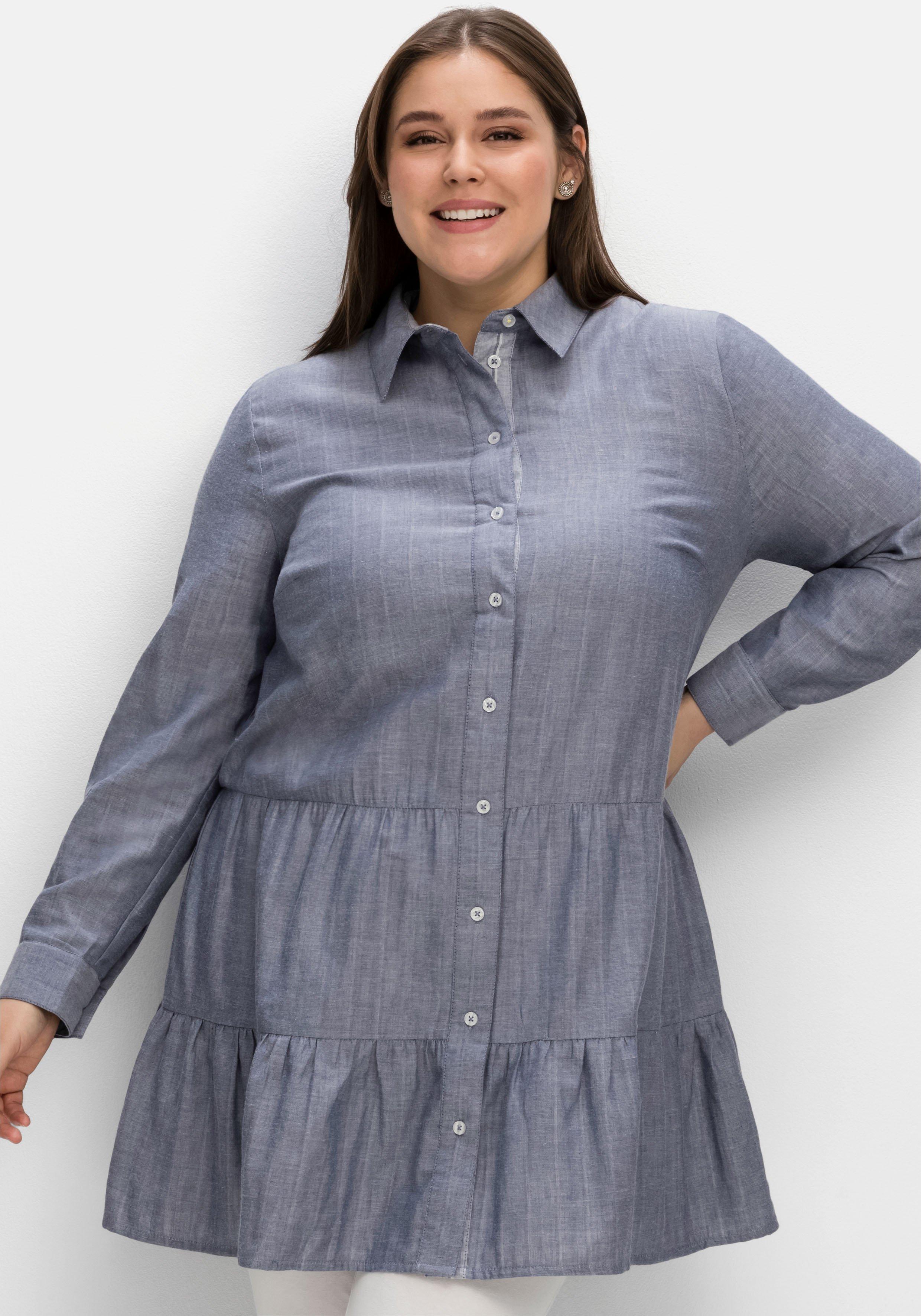 Longbluse mit Volants und Krempelärmeln