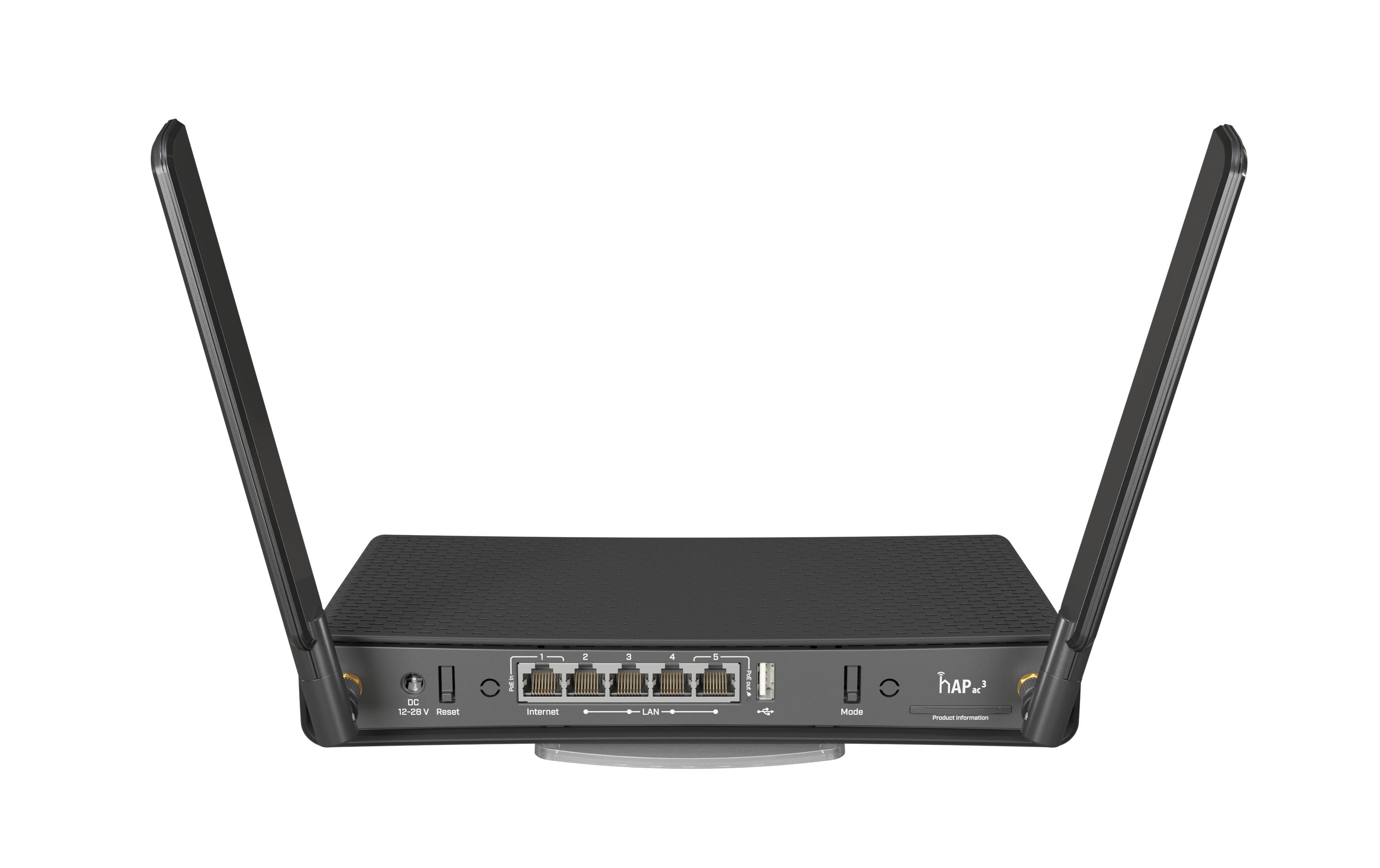 Access Point hAP ac3Mit 5 Gigabit-Ethernet-Ports, 256 MB RAM und Quad-Core-CPU kann hAP ac³ selbst die grössten und anspruchsvollsten Haushalte zufriedenstellen. Mit PoE-Unterstützung kann es mit Strom versorgt oder von anderen Geräten betrieben