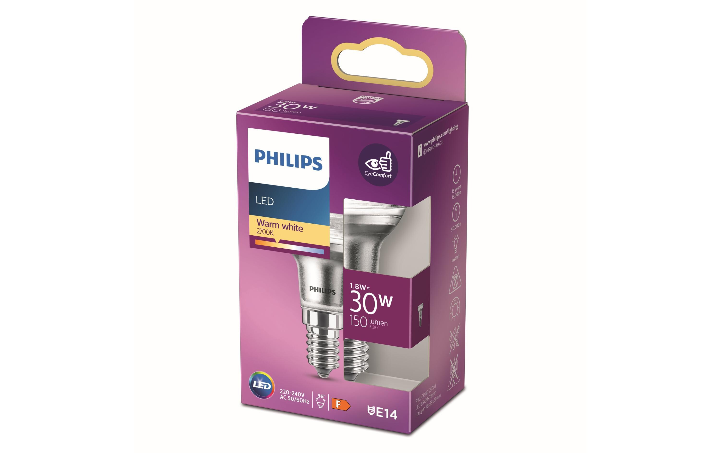 Lampe LEDcla 30W E14 R39 WW ND 36D WarmweissLeuchtmittel R39 mit klarem Glas