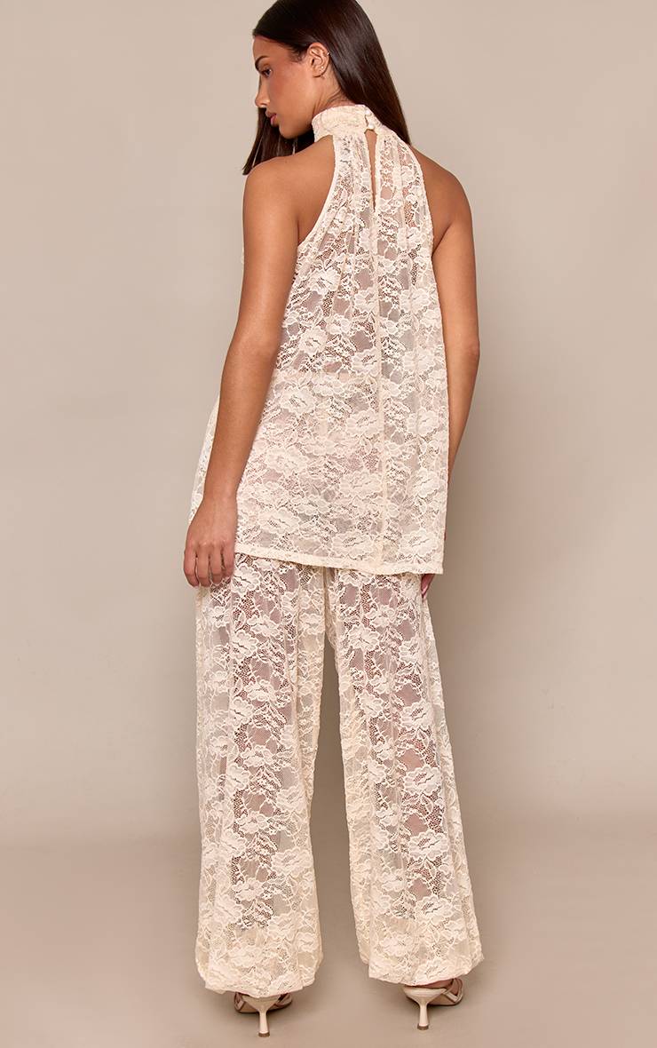 Crème Ensemble Coordonné Pantalon Ballon En Dentelle Transparente