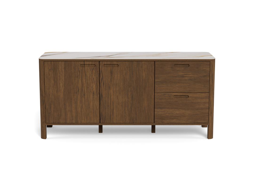 Rebellenclub Leda Dressoir - 160 x 40 cm - Marmerlook | Gerookt Eiken