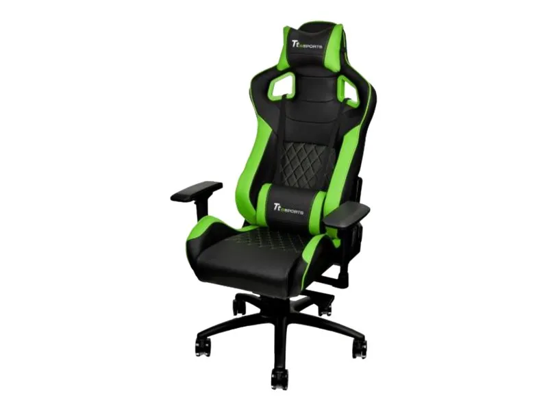 Ttesports GT-Fit 100 - Stol - armstøtter - T-formet - drejeled - aluminium, PVC, stål, kunstig læder, high-density skum - sort, grøn