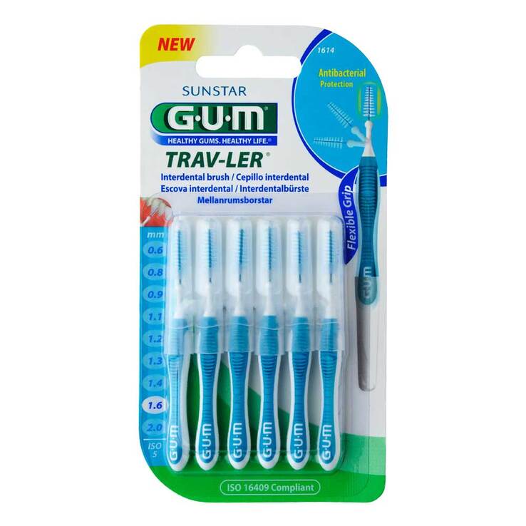 GUM Trav-Ler 1,6mm Tanne blau Interdental + 6Kappen, 6 St