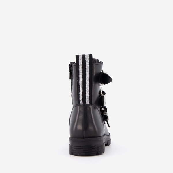Groot leren meisjes biker boots zwart