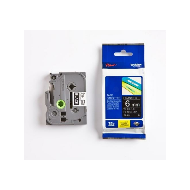 Brother P-Touch Band TZe-315, 6 mm, weiss auf schwarz