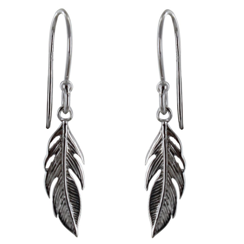 Boucles d'Oreilles Argent Rhodié Petite Plume