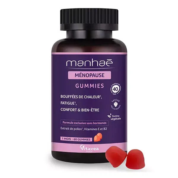 Manhaé Menopausa - Ondas de calor, fadiga - Pólen orgânico - 60 gomas