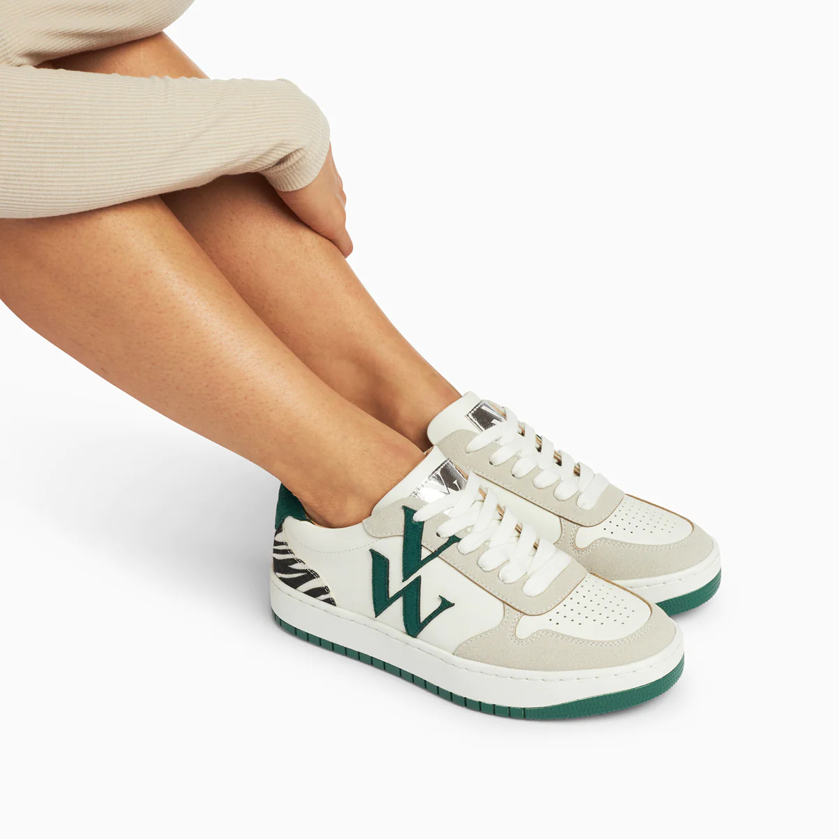 Sneakers-Baskets monogramme Esmée blanc et vert