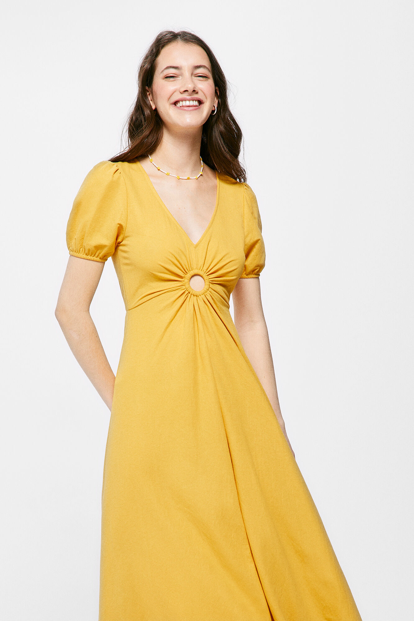 Vestido Midi Liso Arandela - dourado