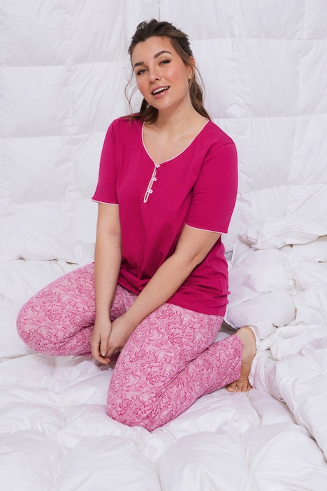 Pyjama, Zierkante, Spitzendruck, Halbarm