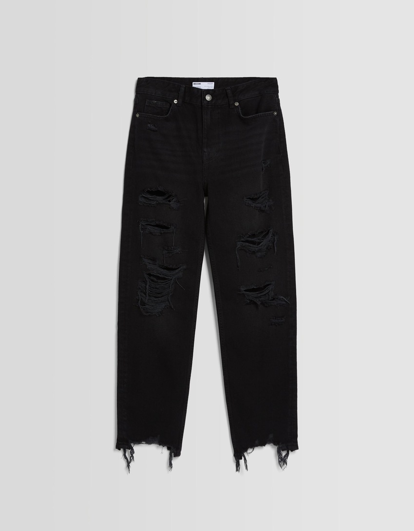 Calça jeans cropped reta rasgada