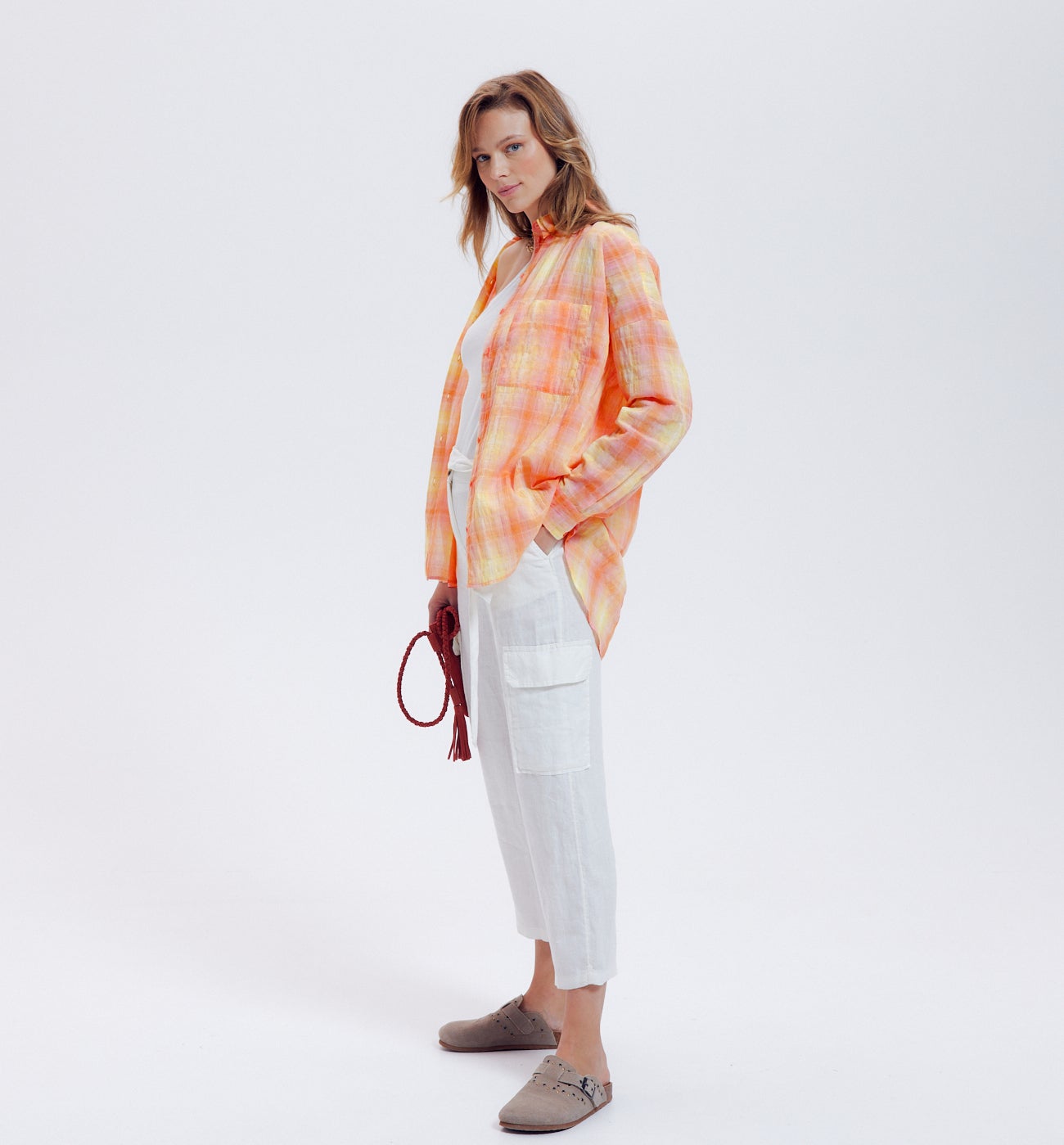 Maxi-chemise à carreaux Femme - Carreaux multicolores