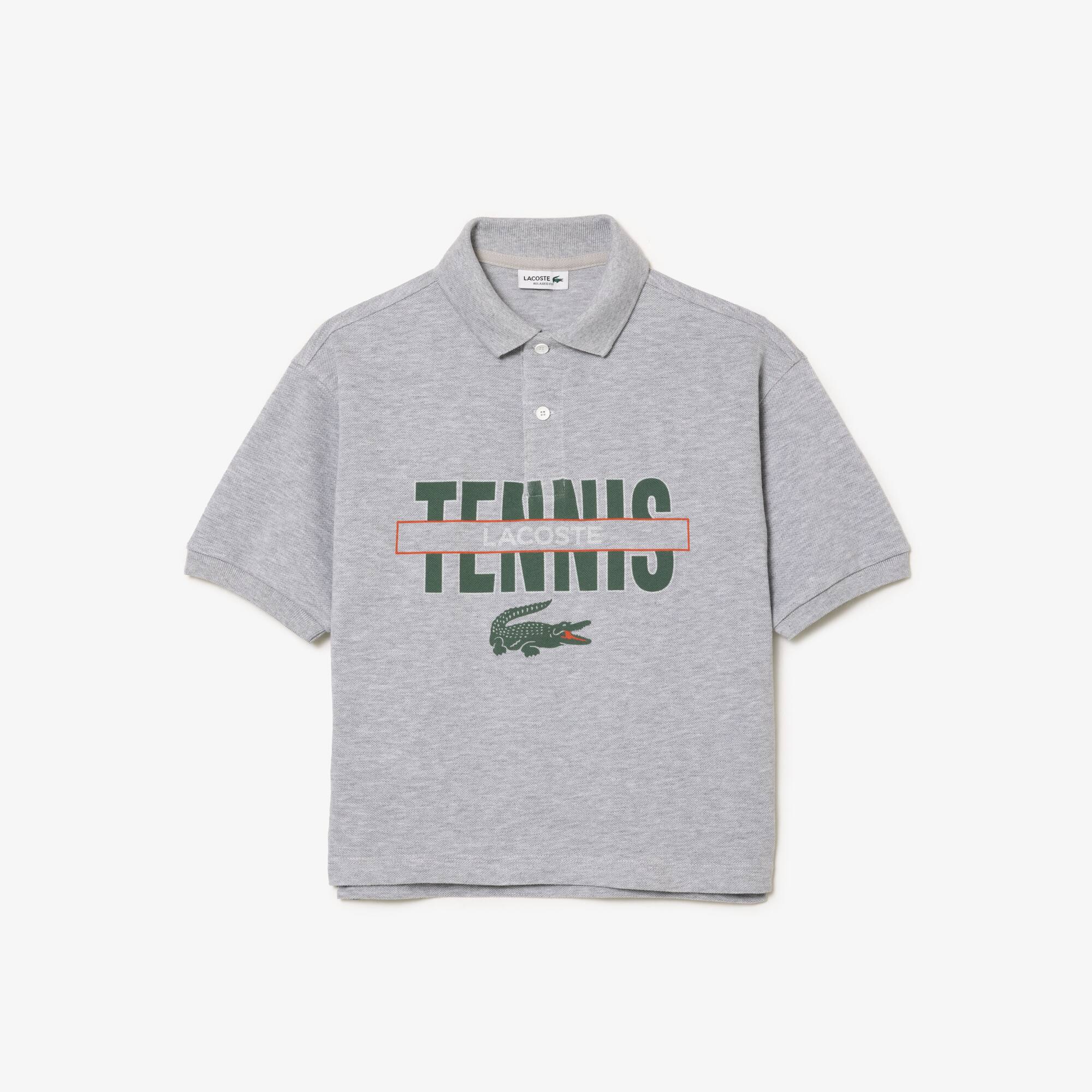 Polo imprimé avec inscriptions en petit piqué Polos - Gris - Lacoste - Enfant