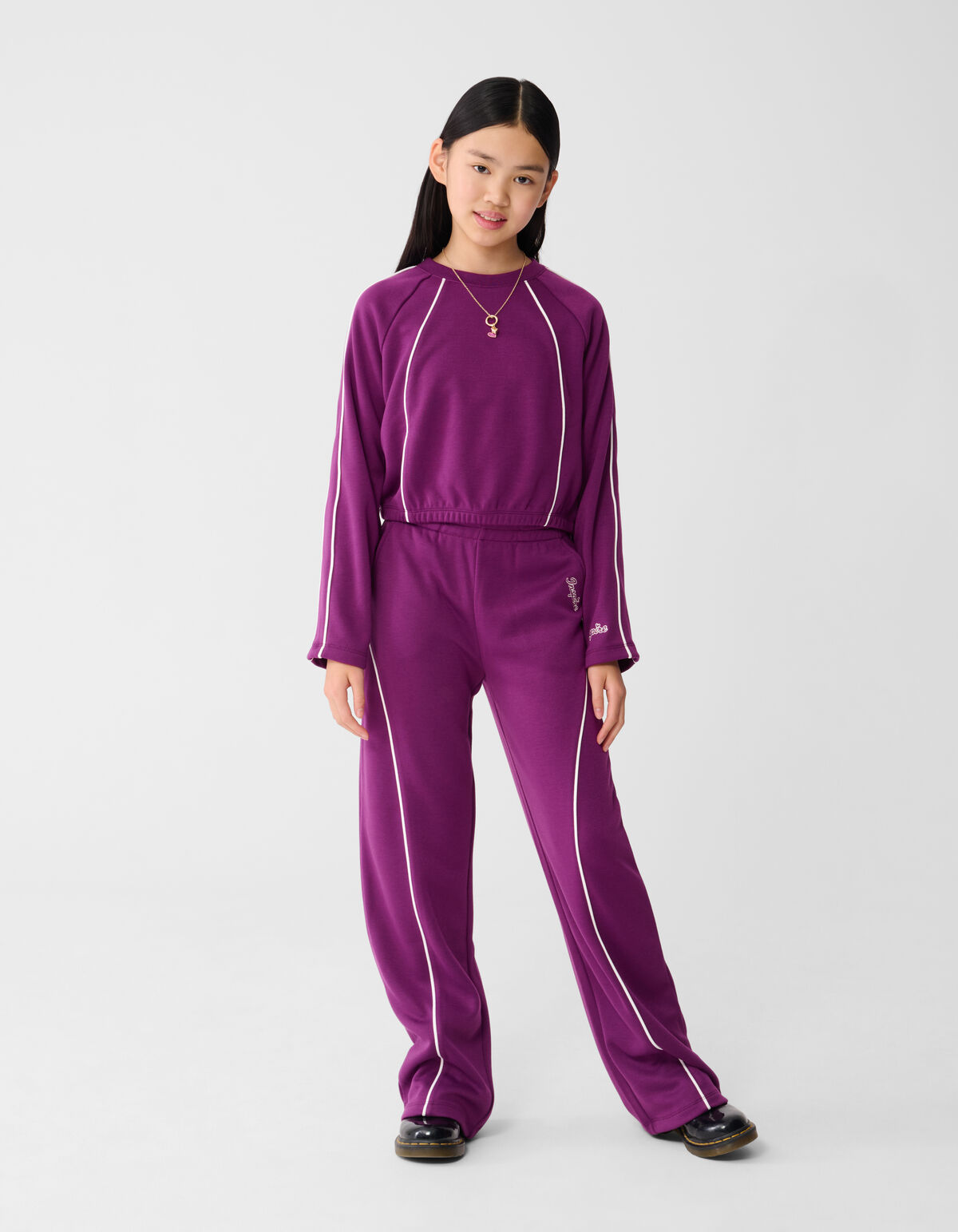 Piping Wide Leg Fit Broek Paars