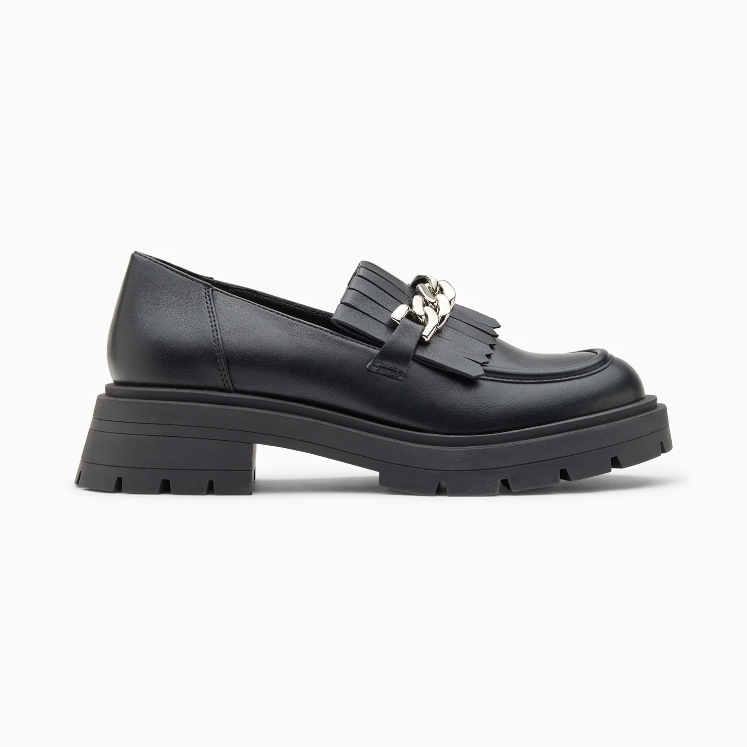 Mocassins, Derbies, Ballerines-Mocassins Angèle noirs à chaîne argent et semelle crantée