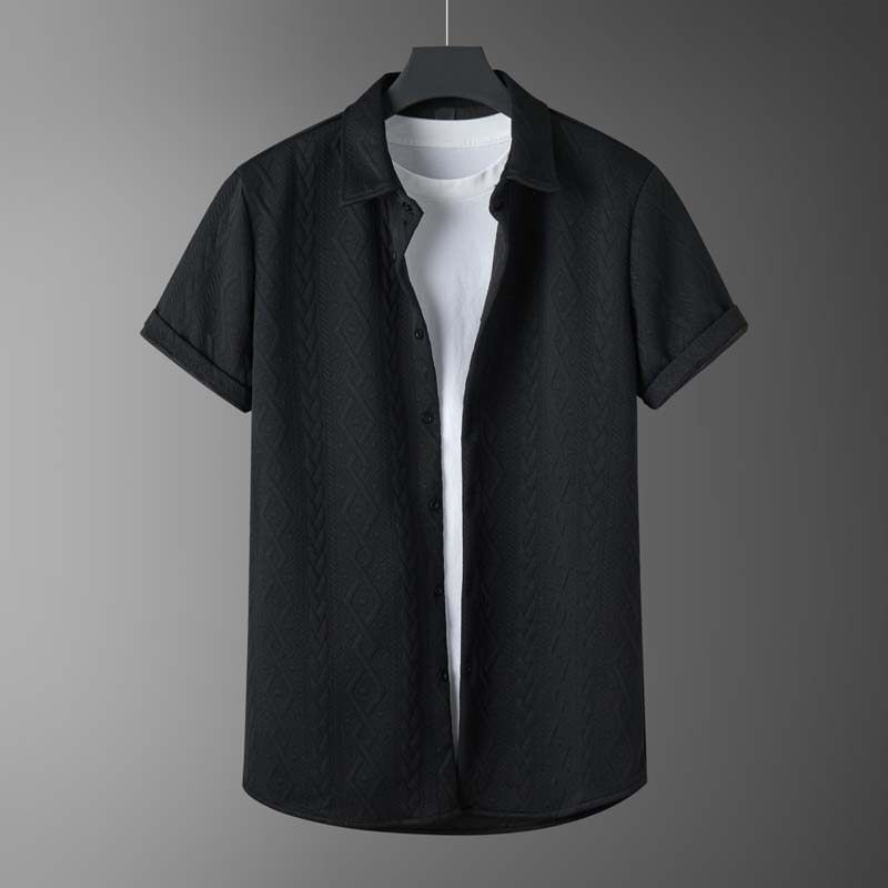 Blueforce - Set: overhemd met korte mouwen, kraag en textuur, knoopsluiting + korte broek met trekkoord in de taille