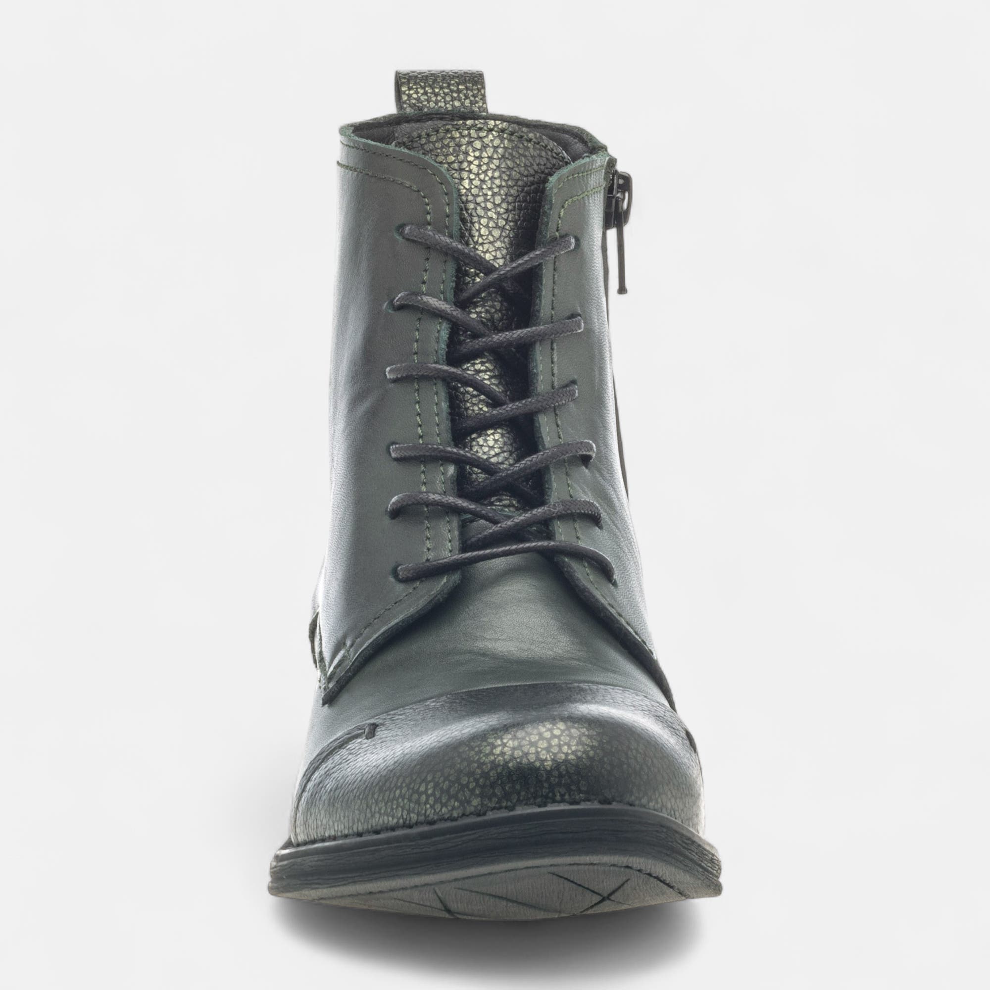 Bottines à lacets Femme en cuir kaki