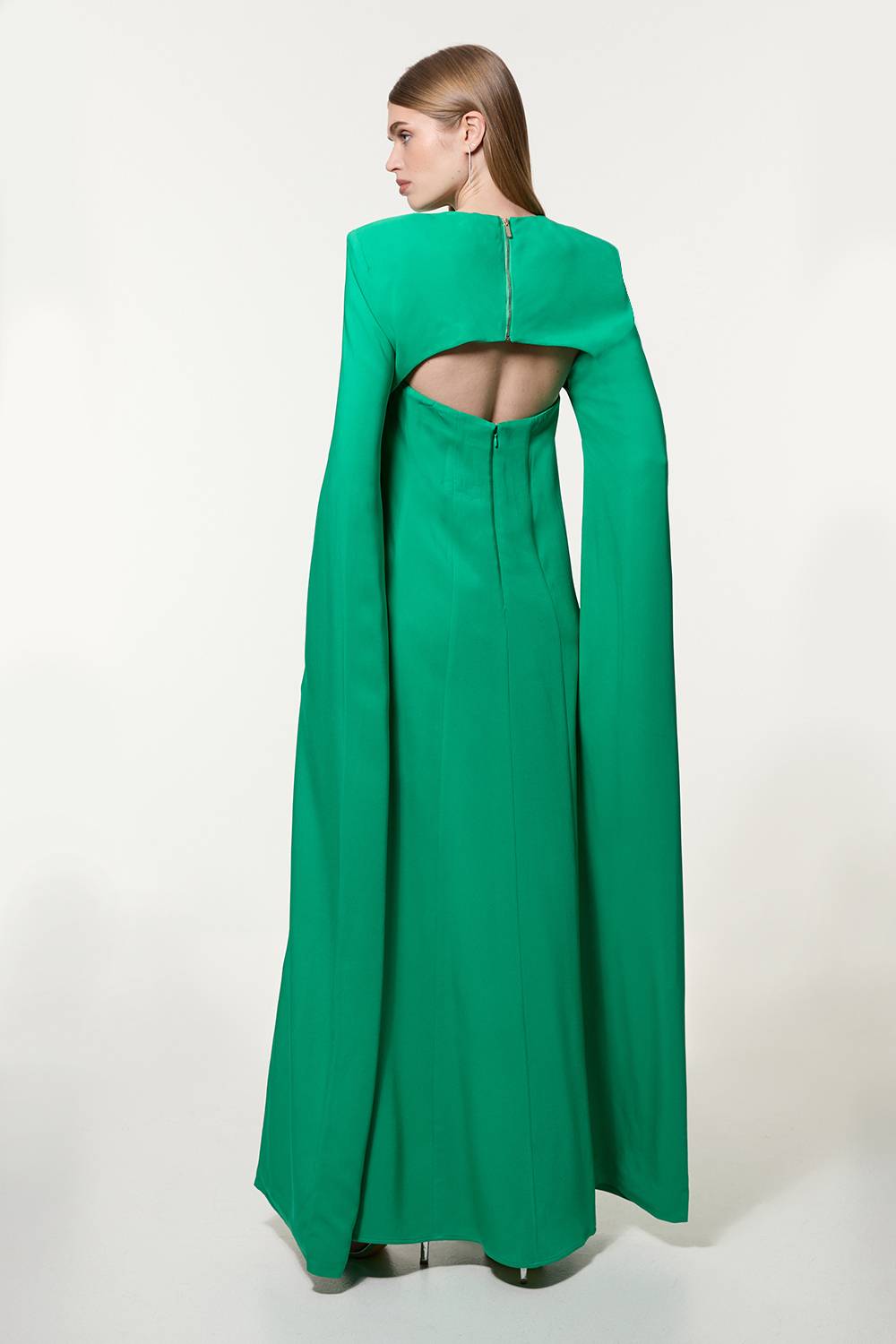 KarenMillen Robe maxi tissée en crépon de viscose premium avec cape détachable