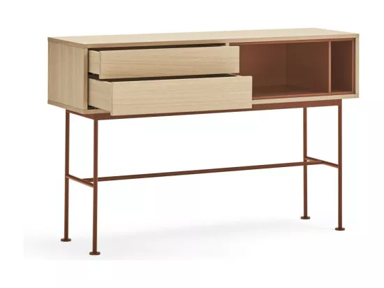 Yoko - Console 2 tiroirs en bois L120cm : Couleur - Rouge brique