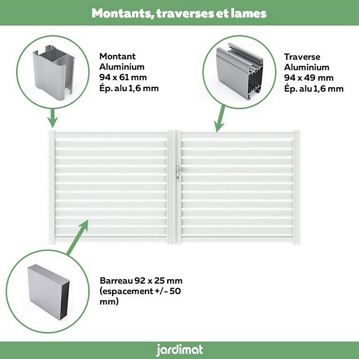 Portail Jardimat battant aluminium Chamuse blanc - 350 x h.164 cm
