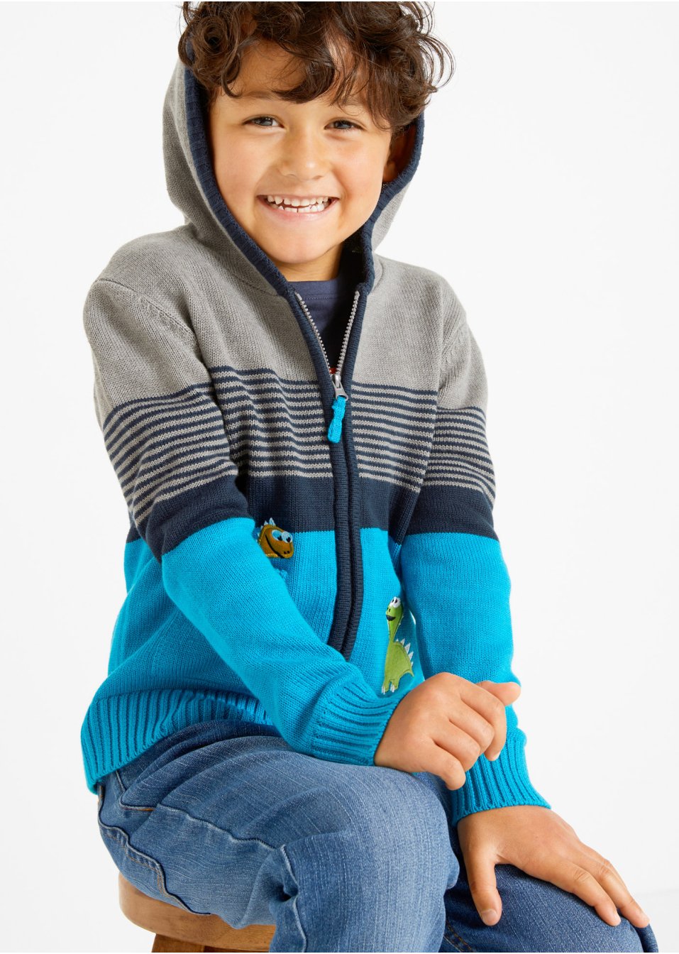 Gilet garçon en maille à capuche
