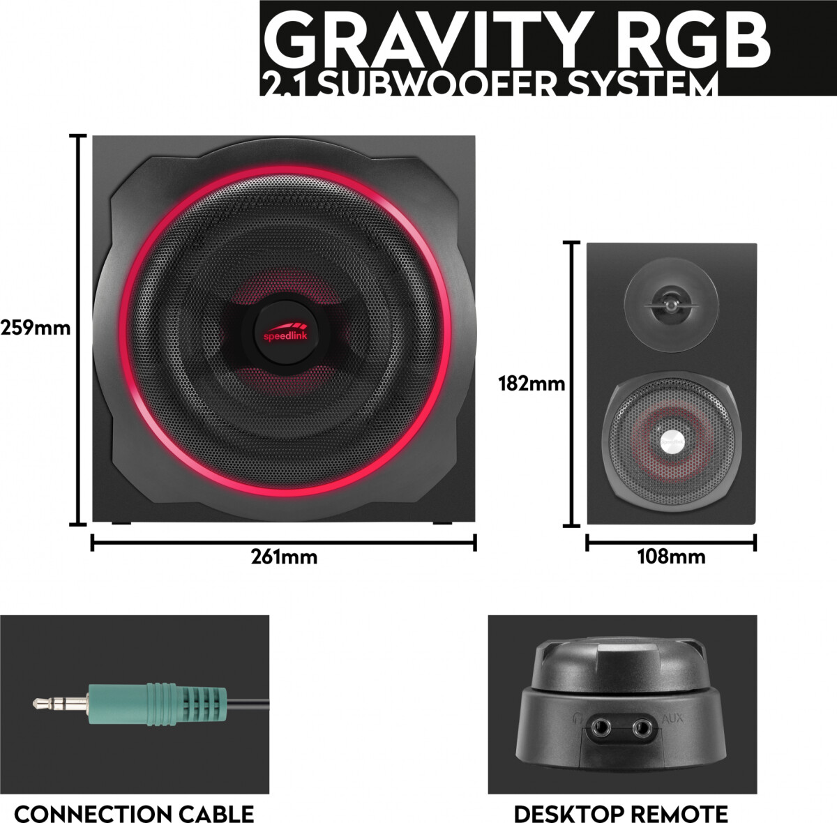 Speedlink - Gravity Carbon Rgb 2.1 Subwoofer System - 60W - Sort